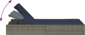 vidaXL Διπλή Ξαπλώστρα με Μαξιλάρια Γκρι από Συνθετικό Ρατάν