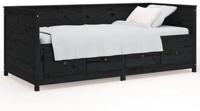 vidaXL Καναπές Κρεβάτι Μαύρος 75x190 εκ. από Μασίφ Ξύλο Πεύκου