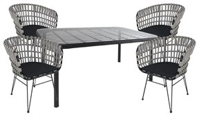 Σετ Τραπεζαρία Κήπου ArteLibre AMPIUS Μαύρο Μέταλλο/Rattan/Γυαλί Με 4 Καρέκλες 14990391-14990391