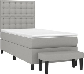 vidaXL Κρεβάτι Boxspring με Στρώμα Ανοιχτό Γκρι 90x190 εκ. Υφασμάτινο