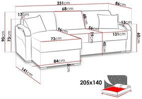 Γωνιακός Καναπές Carlsbad 104, Λειτουργία ύπνου, Αποθηκευτικός χώρος, 231x141x90cm, 135 kg, Πόδια: Ξύλο | Epipla1.gr