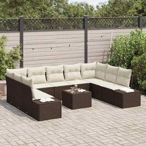 vidaXL Σετ Καναπέ Κήπου με μαξιλάρι 10 pcs Καφέ Πολυ ράταν