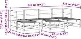 vidaXL Σετ Ξαπλώστρας Κήπου 7 pcs Κερωμένο Καφέ Στερεό πεύκο