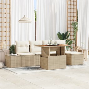 vidaXL Σετ 6 Τεμαχίων Δείπνου Κήπου με Μαξιλάρια Μπεζ Πολυ Ρατάν