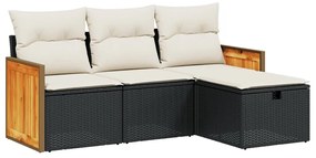 vidaXL Σαλόνι Κήπου Σετ 4 Τεμαχίων με Μαξιλάρια Μαύρο Συνθετικό Ρατάν