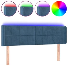 vidaXL Κεφαλάρι Κρεβατιού LED Σκούρο Μπλε 147x16x78/88 εκ. Βελούδινο