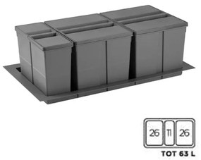 Gollinucci Σετ Δοχεία Απορριμμάτων (2x26+1x11lt) Line 9xl Για Κουτί 90cm Γκρι