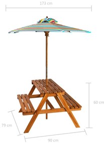 Τραπέζι Πικνικ με Ομπρέλα Παιδικό 79 x 90 x 60 εκ. Ξύλο Ακακίας - Καφέ