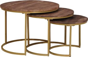 vidaXL Τραπεζάκια Καφέ Στερεών 3 pcs Μασίφ ξύλο μάνγκο και χάλυβας
