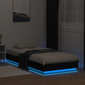 vidaXL Πλαίσιο Κρεβατιού με λυχνίες LED Μαύρο 90 x 200 εκ.