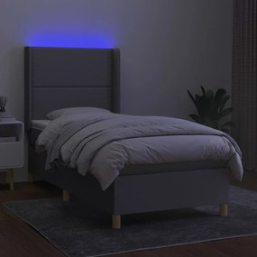 vidaXL Κρεβάτι Boxspring με Στρώμα &amp; LED Αν.Γκρι 90x200 εκ. Υφασμάτινο