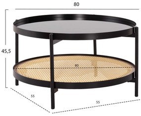 ΤΡΑΠΕΖΙ ΣΑΛΟΝΙΟΥ SEITZ HM18030 ΓΥΑΛΙ TOP-ΜΕΤΑΛΛΟ-RATTAN ΣΕ ΦΥΣΙΚΟ Φ80x45Υεκ.