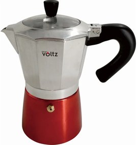 Κουβανέζικη καφετιέρα Oliver Voltz OV51173H6, 6 μπολ, 300 ml, Αλουμίνιο, Inox/Κόκκινο