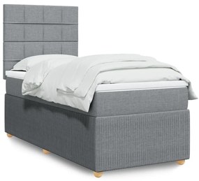 Κρεβάτι Boxspring με Στρώμα Ανοιχτό Γκρι 90x190 εκ. Υφασμάτινο - Γκρι