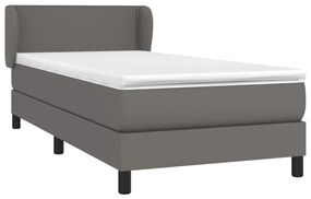 vidaXL Κρεβάτι Boxspring με Στρώμα Γκρι 90x200 εκ. από Συνθετικό Δέρμα