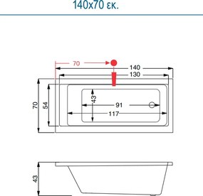 Sirene Cubic CUB14070 - Ακρυλική Μπανιέρα 140x70 εκ