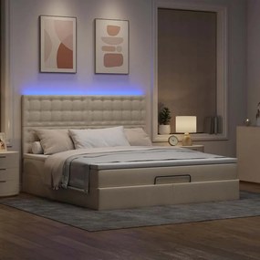 vidaXL Οθωμανικό κρεβάτι με στρώμα &amp; LEDs Cream 160x200cm ύφασμα