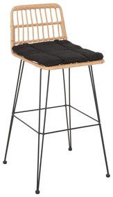 BAR STOOL OUTDOOR ALLEGRA  METAL&amp;CUSHION IN BLACK-BEIGE WICKER 52x51x103H cm.