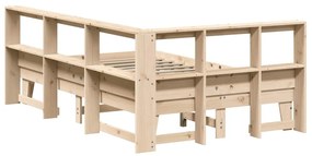 Κρεβάτι Βιβλιοθήκη Χωρίς Στρώμα 135x190 εκ Μασίφ Ξύλο Πεύκου - Καφέ