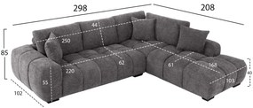 ΚΑΝΑΠΕΣ ΓΩΝΙΑ (ΔΕΞΙΑ) COVEN HM3266.03R ΣΚΟΥΡΟ ΓΚΡΙ ΥΦΑΣΜΑ 298x102-208x85Υεκ.