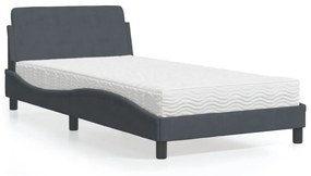Κρεβάτι με Στρώμα Σκούρο Γκρι 100x200 εκ. Βελούδινο - Γκρι