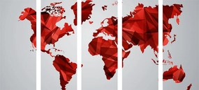 Χάρτης εικόνων 5 μερών του κόσμου σε διανυσματικό σχέδιο γραφικών με κόκκινο χρώμα - 200x100