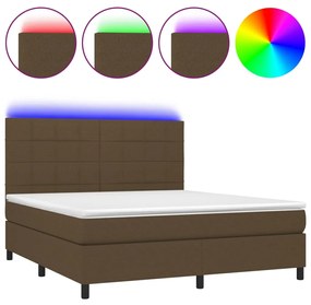 vidaXL Κρεβάτι Boxspring με Στρώμα & LED Σκ.Καφέ 160x200εκ. Υφασμάτινο