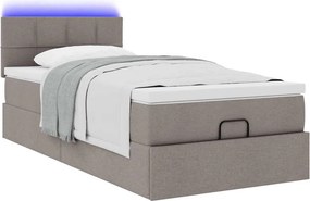 vidaXL Οθωμανικό κρεβάτι με στρώμα &amp; LEDs Taupe 90x190cm ύφασμα