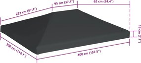 vidaXL Κάλυμμα για Κιόσκι Γκρι 4 x 3 μ. 310 γρ./μ²