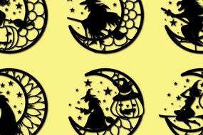 Σετ των 2 Intra απο ξύλο plywood 3mm-4mm πάχος - Cricut Halloween Witch with Moon Set Δίασταση 15x15 cm INTRAFABR-77552624