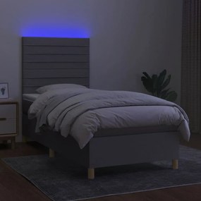 vidaXL Κρεβάτι Boxspring με Στρώμα &amp; LED Αν.Γκρι 80x200 εκ. Υφασμάτινο