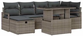 vidaXL Σετ Καναπέ Κήπου με μαξιλάρι 7 pcs Γκρι Πολυ ράταν
