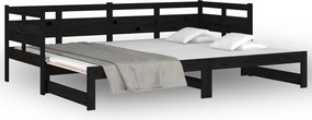vidaXL Καναπές Κρεβάτι Συρόμενος Μαύρος 2x(90x190) εκ. Μασίφ Πεύκο