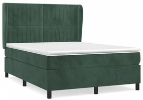 vidaXL Κρεβάτι Boxspring με Στρώμα Σκούρο Πράσινο 140x190εκ. Βελούδινο