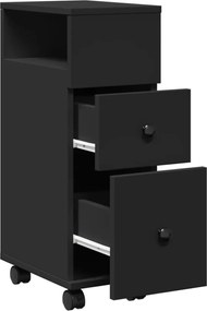 vidaXL Ντουλάπι Μπάνιου Στενό με Ροδάκια Μαύρο Επεξ. Ξύλο