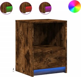 vidaXL Κομοδίνα με Φώτα LED 2 τεμ. Καπνιστή Δρυς από Επεξεργ. Ξύλο