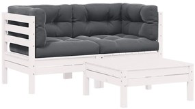 vidaXL Σαλόνι Κήπου Σετ 3 τεμ Λευκό από Μασίφ Ξύλο Πεύκου με Μαξιλάρια