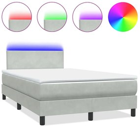 vidaXL Κρεβάτι Boxspring με Στρώμα Ανοιχτό Γκρι 120x220 εκ. Βελούδινο