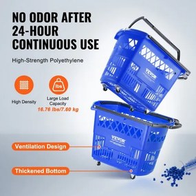 VEVOR Plastic Rolling Shopping Trolley Basket On Wheels 6PCS 39L with Handle