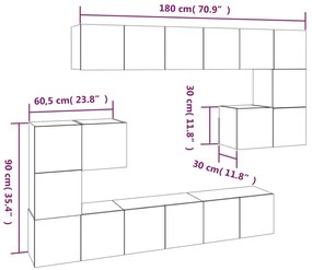 vidaXL Σετ Επίπλων Τηλεόρασης 10 τεμ. Γκρι Sonoma Επεξεργασμένο Ξύλο