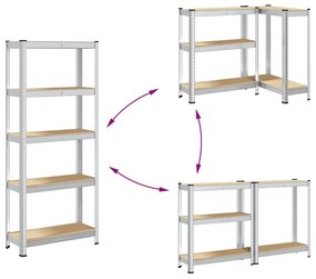Ράφια αποθήκευσης 5 επιπέδων 2 τμχ Ασημί χάλυβας &amp; Τεχνικό ξύλο - Ασήμι