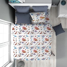 Παπλωματοθήκη Παιδική Dinosaur 519 White-Blue DimCol Single 160x240cm 100% Βαμβάκι