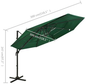 Ομπρέλα 4 Επιπέδων Πράσινη 3 x 3 μ. με Ιστό Αλουμινίου - Πράσινο