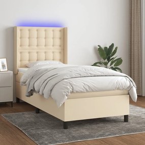 ΚΡΕΒΑΤΙ BOXSPRING ΜΕ ΣΤΡΩΜΑ &amp; LED ΚΡΕΜ 80X200 ΕΚ. ΥΦΑΣΜΑΤΙΝΟ 3138594