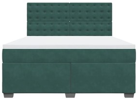 vidaXL Κρεβάτι Boxspring με Στρώμα Σκούρο Πράσινο 180x200εκ. Βελούδινο