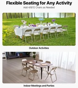 VEVOR 4 Pack Folding Chairs Portable Leather Chairs with Padded Cushion Khaki