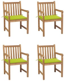 vidaXL Καρέκλες Κήπου 4 τεμ. Μασίφ Ξύλο Teak με Φωτ. Πράσινα Μαξιλάρια