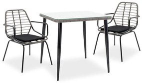 Naoki dining set 3pcs metal black-pe gray.