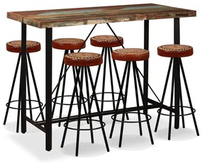 vidaXL Σετ Επίπλων Μπαρ 7 τεμ. Ανακυκλ. Ξύλο/Γνήσιο Δέρμα/Καραβόπανο