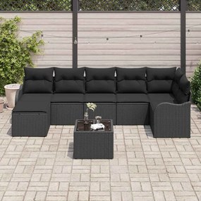 vidaXL Σετ Καναπέ Κήπου με μαξιλάρι 8 pcs Μαύρο Πολυ ράταν